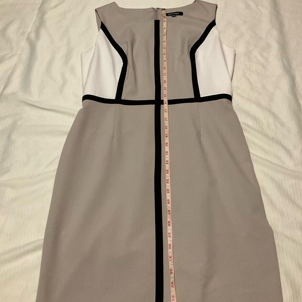 Ellen Tracy beige Sheath Midi Dress Sleeveless Crew Neck